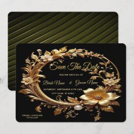 Reserve A Data Quadro Enfeitado Floral Dourado Salvar a Data
