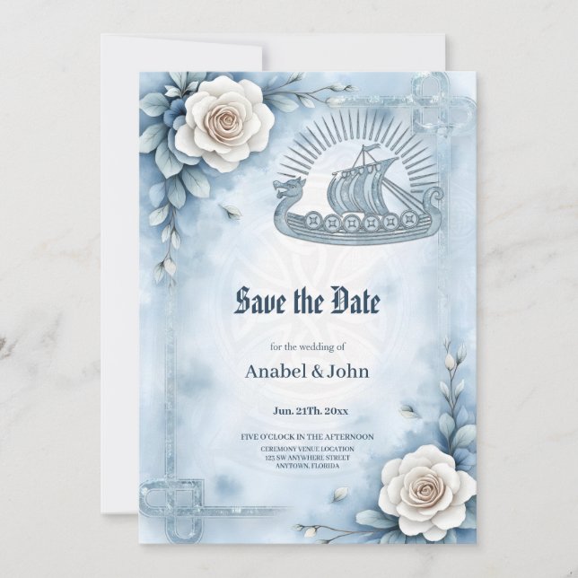 Reserve A Data Quadro Floral com Rosa e Design Celta. (Frente)