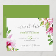 Quadro floral de magnólia rosa para salvar a data