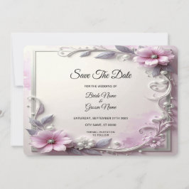 Reserve A Data Quadro Floral Rosa Salvar a Data