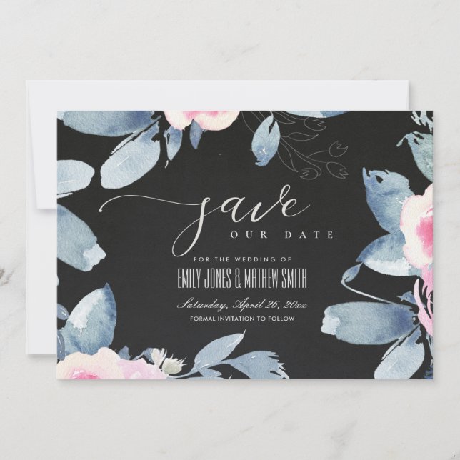 RESERVE A DATA QUADRO NEGRO DE COR FLORAL AZUL AZUL (Frente)