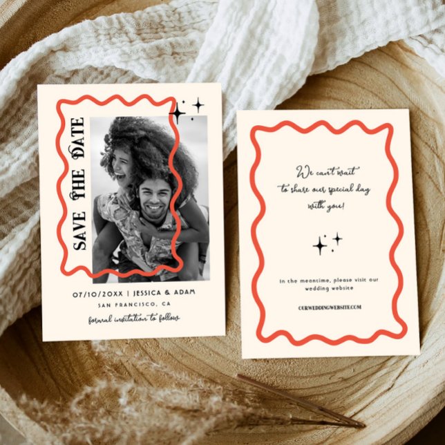 Reserve A Data Quadro Ondulado Retro Fotografia de Casamento Salv (Criador carregado)