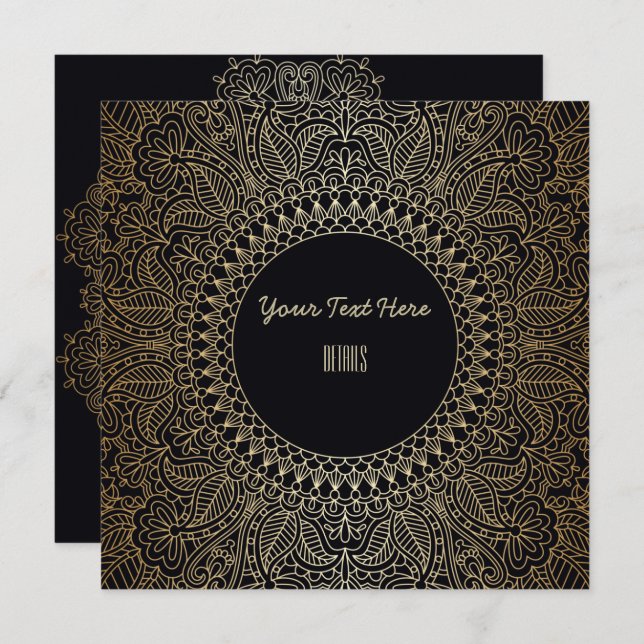 Reserve A Data Qualquer Evento Mandala Dourada Elegante (Frente/Verso)
