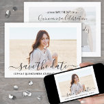 Reserve A Data Quinceañera 2 Foto Elegante 15 Aniversário<br><div class="desc">Compartilhe a alegre notícia de uma próxima comemoração de Quinceañera com a foto do chic 2 para salvar os convites de data. As imagens e todos os textos neste modelo são simples de personalizar. As cores, os estilos de fonte e a opacidade de sobreposição podem ser facilmente personalizados com a...</div>