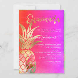 Reserve A Data Quinceanera, Abacaxi de Aquarela em Ouro Falso
