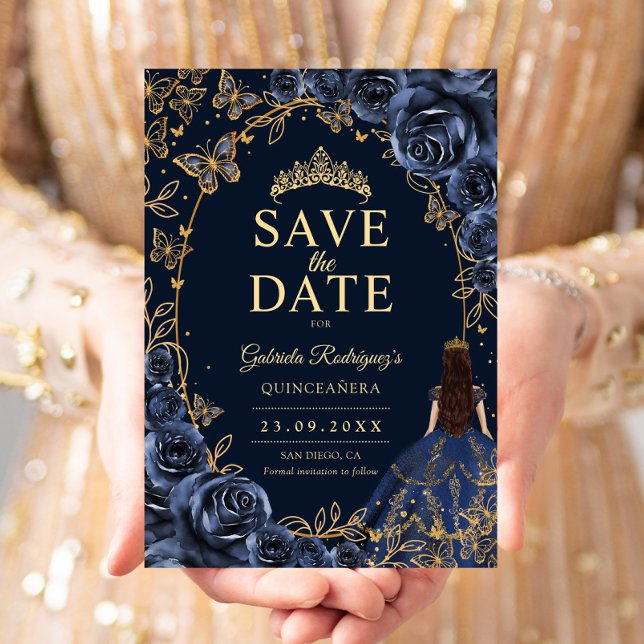 Reserve A Data Quinceanera Azul Marinho Dourado (Criador carregado)