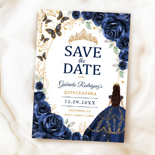 Reserve A Data Quinceanera Azul Marinho Dourado Floral