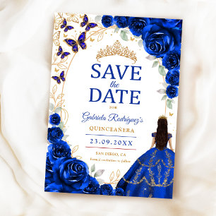 Reserve A Data Quinceanera Azul Real Floral Dourada