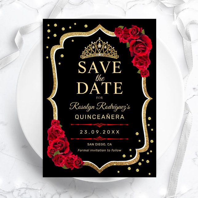 Reserve A Data Quinceanera Black Red Gold (Criador carregado)