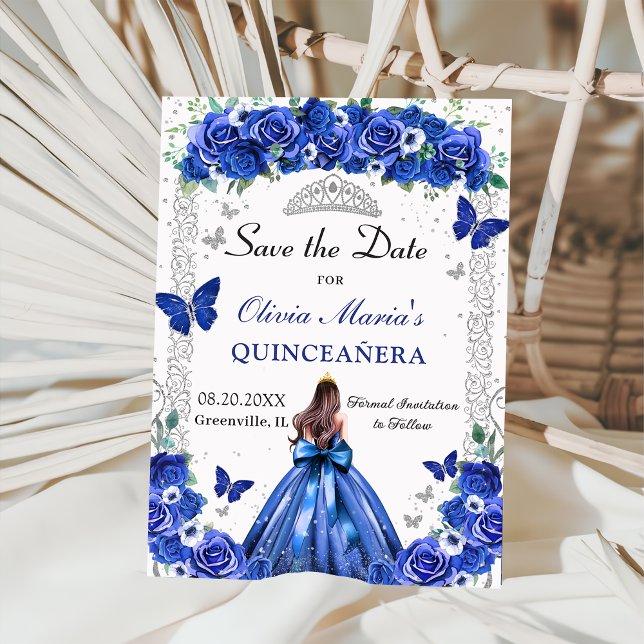 Reserve A Data Quinceañera Blue Floral Princess Butterflies Foto (Criador carregado)