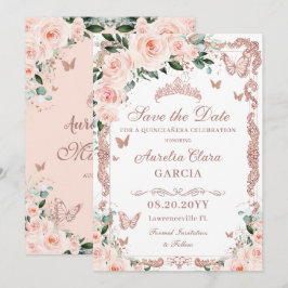 Reserve A Data Quinceañera Blush Floral Rosa, Cor-de-Rosa, Dourad