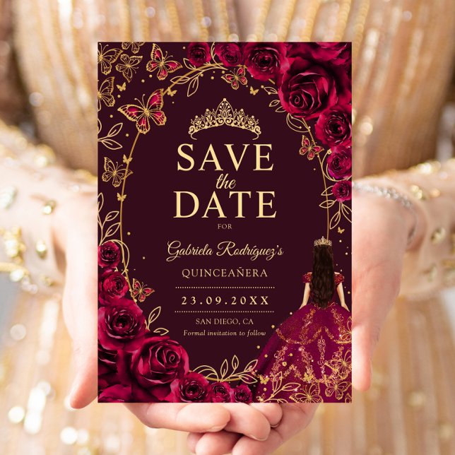 Reserve A Data Quinceanera Borgonha Dourado (Criador carregado)