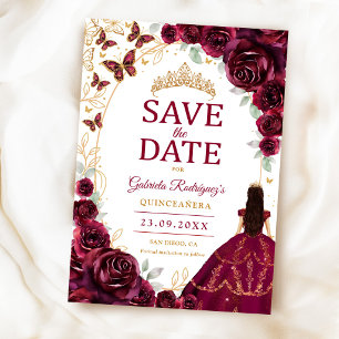 Reserve A Data Quinceanera Borgonha Floral Dourada