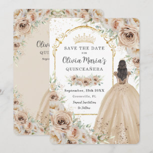 Reserve A Data Quinceañera Champagne Beige Cream Floral Princesa