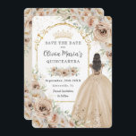 Reserve A Data Quinceañera Champagne Beige Cream Floral Princesa<br><div class="desc">Personalize este elegante champanhe floral Quinceañera / Primeiro aniversário de 16 anos, salve a data fácil e rapidamente. Basta clicar no botão personalizar para editar os textos, alterar as fontes e as cores das fontes. Apresentando lindas flores de champanhe de aquarela, uma garota vestida com um lindo vestido de bola...</div>