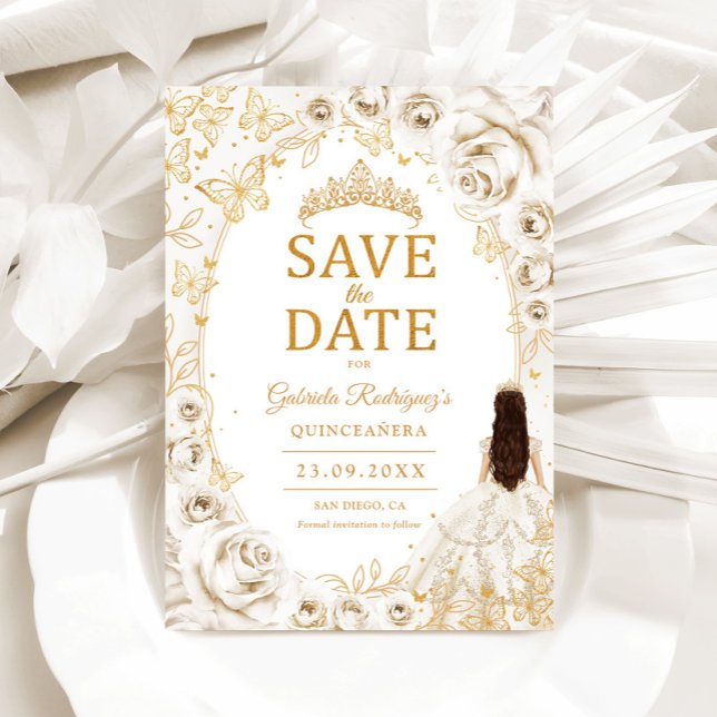 Reserve A Data Quinceanera Creme Dourado Floral (Criador carregado)