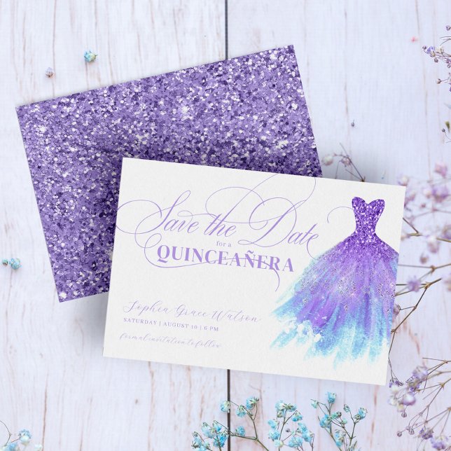 Reserve A Data Quinceanera de lavanda e glitter azul (Criador carregado)