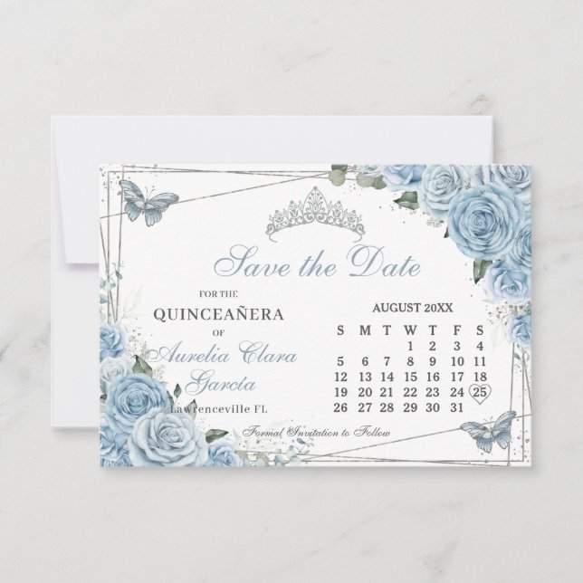 Reserve A Data Quinceanera Doce Azul Bebê 16 Calendário (Frente)