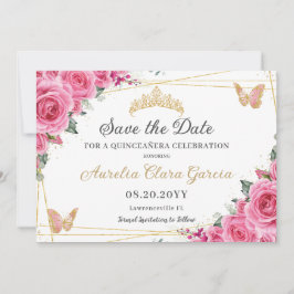 Reserve A Data Quinceanera Dourada Floral Rosa Fuchsia Doce 16