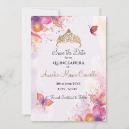 Reserve A Data Quinceañera em aquarela com borboletas