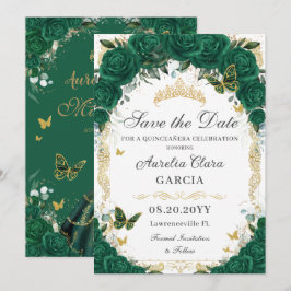 Reserve A Data Quinceañera Emerald Green Floral Princesa Dourada