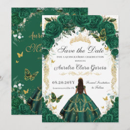 Reserve A Data Quinceañera Emerald Green Floral Princesa Dourada