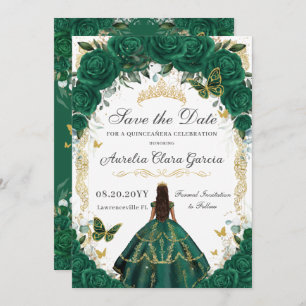 Reserve A Data Quinceañera Emerald Green Floral Princesa Dourada