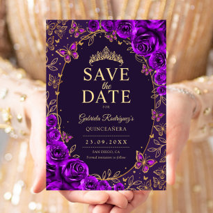 Reserve A Data Quinceanera Floral Dourado Roxo