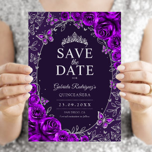 Reserve A Data Quinceanera Floral Prata Roxo