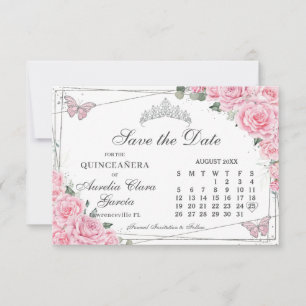 Reserve A Data Quinceanera Floral Rosa Doce 16 Calendário