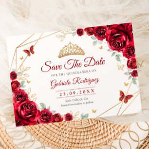 Reserve A Data Quinceanera Flores Rosas Vermelhas Dourado