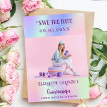 Reserve A Data Quinceanera - Fotografia púrpura, holográfica, ros<br><div class="desc">Um moderno e elegante Salve a Data para uma Quinceañera. Fundo holográfico,  cor-de-rosa,  verde-hortelã. Personalize e adicione uma foto,  data e nome.</div>