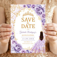 Quinceanera Lilás Roxo Dourado Floral