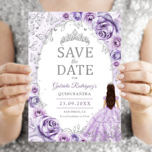 Reserve A Data Quinceanera Lilás Roxo Prata Floral