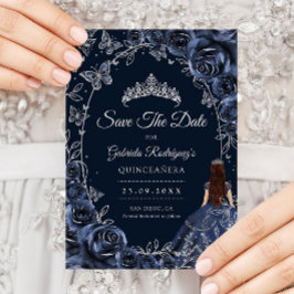 Reserve A Data Quinceanera Navy Silver Butterflies Roses