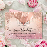Reserve A Data Quinceanera pink rose gold balloons<br><div class="desc">A girly and trendy Save the Date card for a Quinceañera, 15th birthday party. A blush pink, rose gold gradient background decorated with faux glitter drips, sparkles, and balloons. Personalize and add a date and name/age. The text: Save the Date is written with a large trendy hand lettered style script....</div>