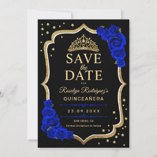 Reserve A Data Quinceanera Preto Dourado Azul Real