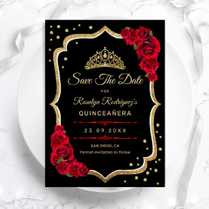 Reserve A Data Quinceanera - Preto Vermelho Dourado