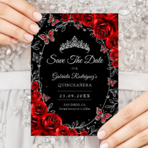 Reserve A Data Quinceanera Preto Vermelho Prata