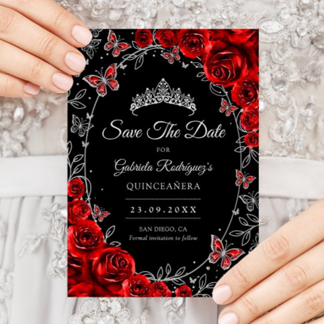 Reserve A Data Quinceanera Preto Vermelho Prata (Criador carregado)