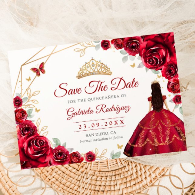 Reserve A Data Quinceanera Princesa Rosas Vermelhas Dourado (Criador carregado)