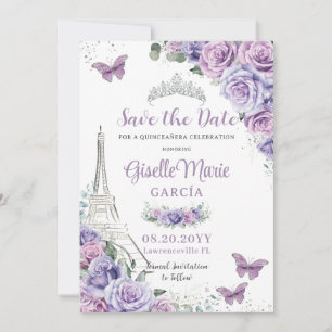 Reserve A Data Quinceañera Purple Floral Paris Eiffel Borboletas