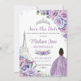Reserve A Data Quinceañera Purple Floral Paris Eiffel Brown Girl