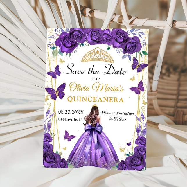 Reserve A Data Quinceañera Purple Floral Princess Butflies (Criador carregado)