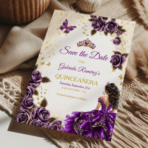 Reserve A Data Quinceañera Roxa Tiaro Dourado Rosas Borboleta