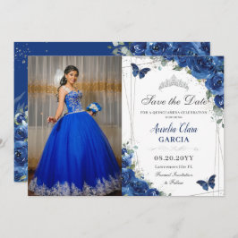 Reserve A Data Quinceañera Royal Blue Floral Butterflies Aniversá