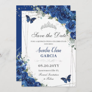 Reserve A Data Quinceañera Royal Blue Floral Butterflies Aniversá