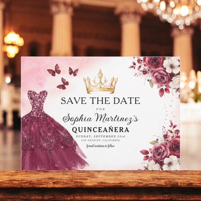 Reserve A Data Quinceanera Salve a Data Floral Burgundy (Criador carregado)