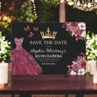 Quinceanera Salve a Data Floral Burgundy