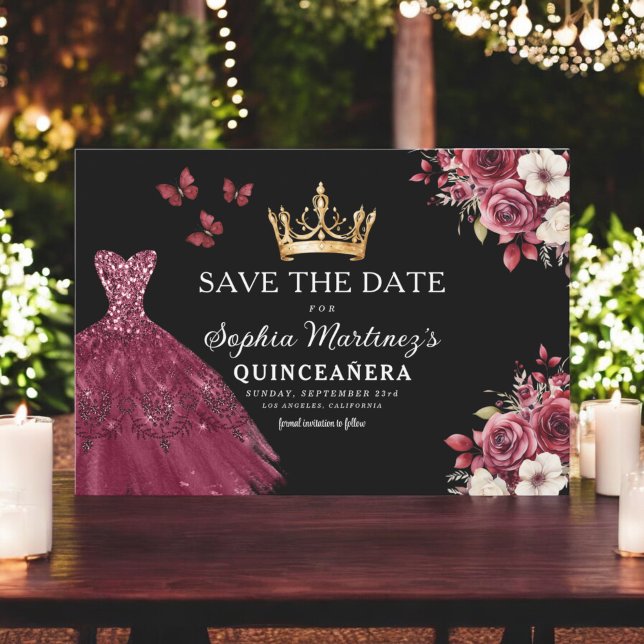 Reserve A Data Quinceanera Salve a Data Floral Burgundy (Criador carregado)